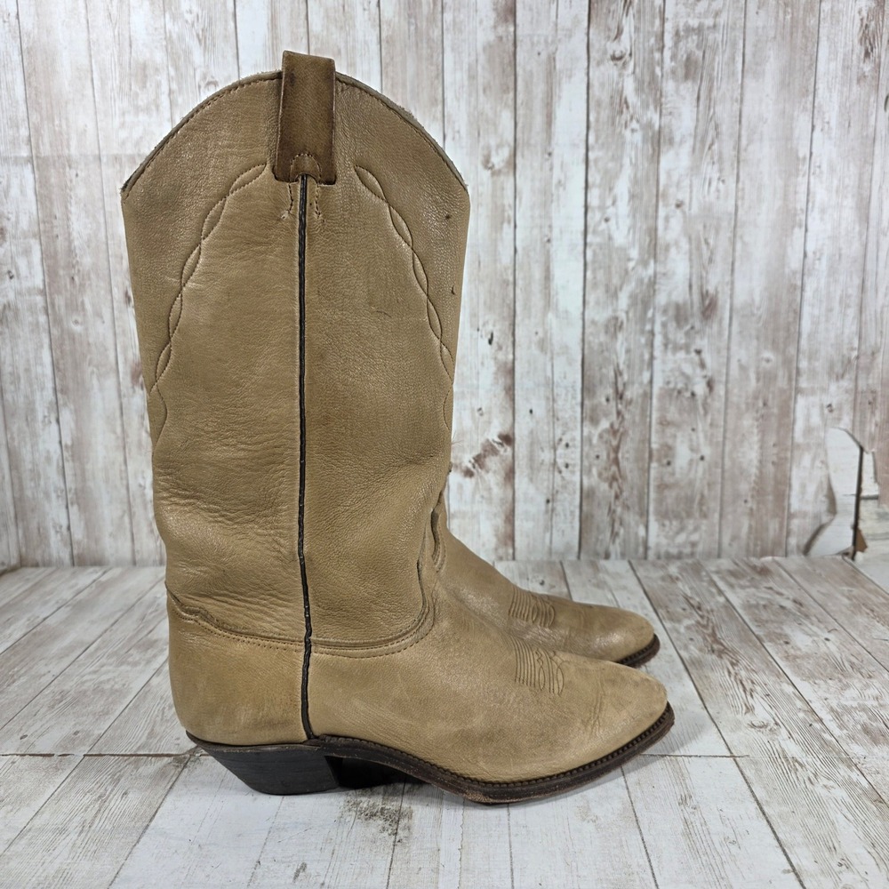Vintage Made in USA Leather Western Cowgirl Boots Tan Beige 9014 Women's 7M